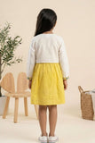 Mustard Yellow & Ivory Embroidered Dress With Cropped Jacket For Girls
