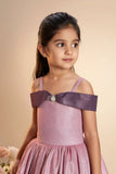 Girls Mauve Pink Shimmer Off-Shoulder Party Wear Gown