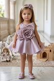Onion Pink 3D Floral Party Wear Frock for Girls