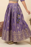 Royal Purple Zari Woven Lehenga Choli Set For Girls