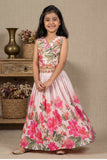 Pink Floral Embroidered Lehenga Choli Set For Girls