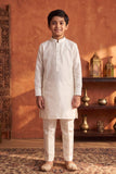 Boys Ivory Gold Embroidered Kurta Set with Nehru Jacket