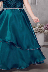 Designer Blue Gown With Floral Embellished And Sequins Work For Girls