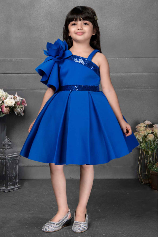 Blue Embellished With Floral And Sequin For Girls