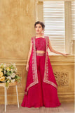 Designer Red Sequined Palazzo Set With Overcoat For Girls