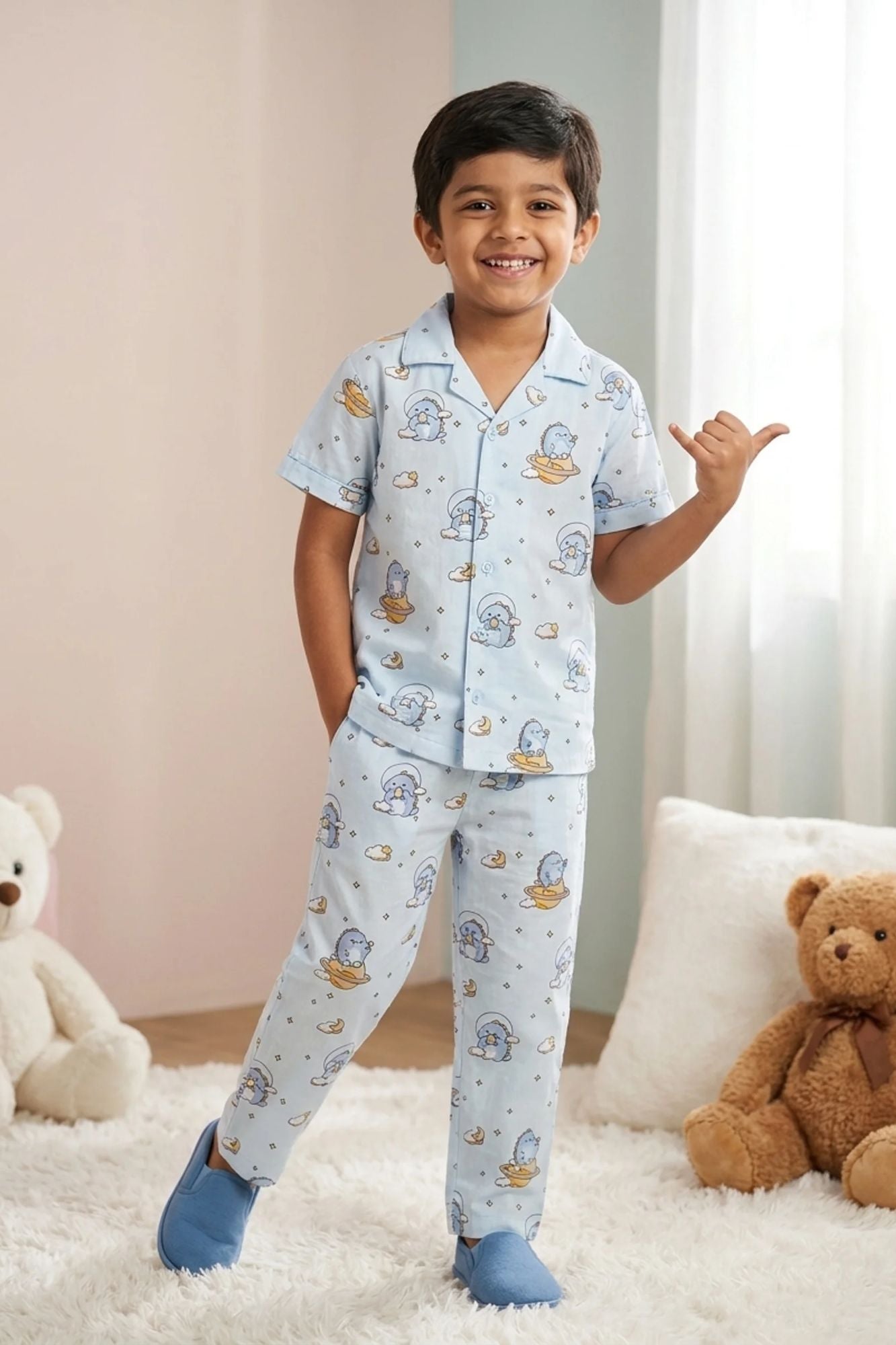 Boys Sky Blue Space Print Night Suit Set
