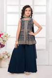 Navy Blue Embroidered Palazzo Set For Girls