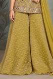 Girls Antique Gold Mirror Embroidered Sleeveless Palazzo Set With Dupatta
