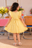 Girls Pastel Yellow Bicycle Embroidered Flared Dress