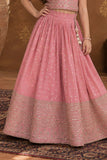 Pink Sequins Embroidered Lehenga Choli Set For Girls