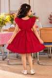 Girls Red Birds And Floral  Embroidered Flared Dress