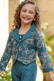 Teal Embroidered Co-ord Set with Cropped Jacket For Girls
