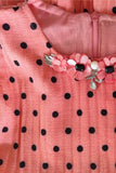 Peach Polka Dot Tiered Gown With Jacket For Girls