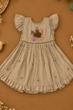 Girls Fawn Floral Butterfly Embroidered Flared Dress