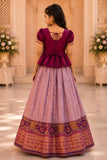 Wine Embroidered Pattu Pavadai Set with Zari Work For Girls