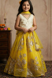 Girls Lime Yellow Sequin Embroidered Lehenga Choli Set