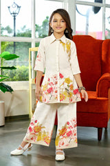 Stylish Cream Co Ord Set With Floral Printed For Girls