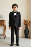 Black Embellished Tuxedo Suit Set with Bow Tie for Boys