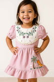 Pink Embroidered Cotton Frock With Puff Sleeves For Girls