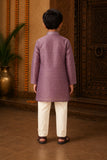 Boys Ethnic Mauve Crushed Tissue Embriodered Kurta Pajama Set