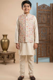 Boys Cream Kurta Set with Floral Printed Nehru Jacket