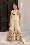 White Floral Embroidered Crop Top and Palazzo Co ord Set
