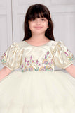 Elegant Cream Party Frock With Puffy Sleeves And Sequins Work For Girls
