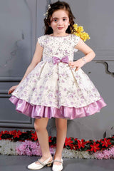 Floral Printed Lavender Partywear Frock For Girls