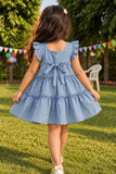Girls Yoke frock with Ruffeled Sleeves And Emblished Crochet Flowers