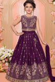Plum Purple Sequins Bird Embroidered Lehenga Choli Set for Girls