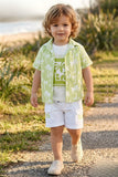 Boys Lime Green Tropical Printed Shirt with White Cargo Shorts Co-Ord Set
