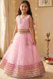 Pink Embellished Lehenga Choli for Girls
