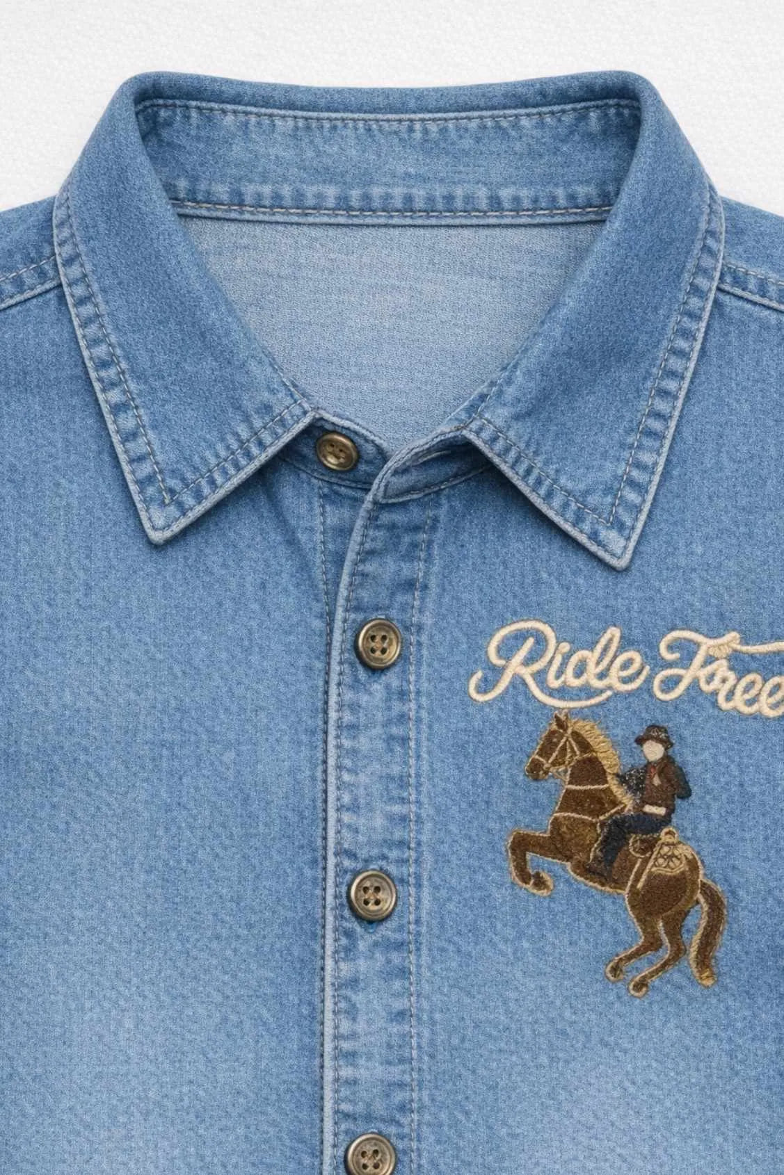 Denim Blue Embroidered Shirt for Boys
