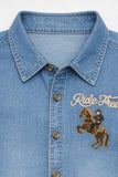 Denim Blue Embroidered Shirt for Boys