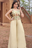 Cream Embroidered Palazzo Set For Girls