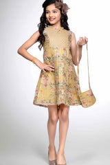 Mustard Bloom Sleeveless Floral Dress for Girls