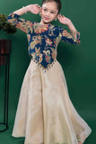 Navy Blue Embroidered Top with Cream Palazzo Set For Girls