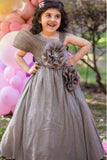 Metallic Grey Floral Embellished Part Wear Gown For Girls