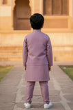 Mauve Kurta Pajama Set with Heavily Embroidered Nehru Jacket For Boys