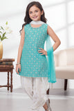 Aqua Blue Embroidered Patiala Suit Set With Dupatta For Girls