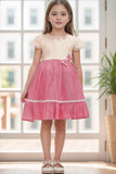 Pink Floral And Bow Embellished Casual Dress For Girls