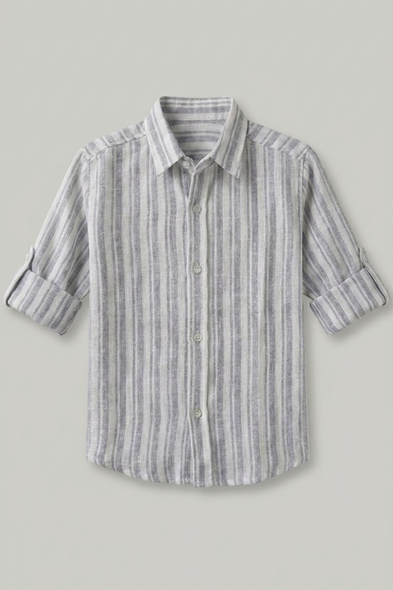 Boys White & Grey Striped Full Sleeve Casual Shirt