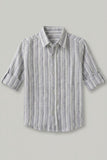 Boys White & Grey Striped Full Sleeve Casual Shirt