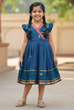 Bottle Green Traditional Dress with Zari Border For Girls