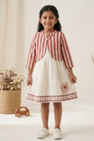 Casual Cream Dress & Dusty Pink Striped Jacket for Girls