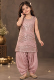 Dusty Pink Sequin Embellished Patiala Set For Girls