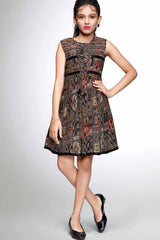 Black Motif Printed Causal Wear Frock For Girls