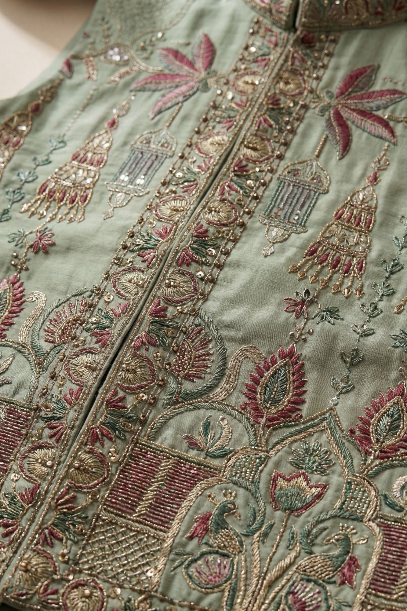 Mint Green Embroidered Kurta Set with Nehru Jacket For Boys