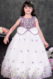 Lavender Butterfly Embroidered Party Wear Gown For Girls