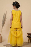 Mustard Yellow Peacock Embroidered Sharara Set with Dupatta For Girls